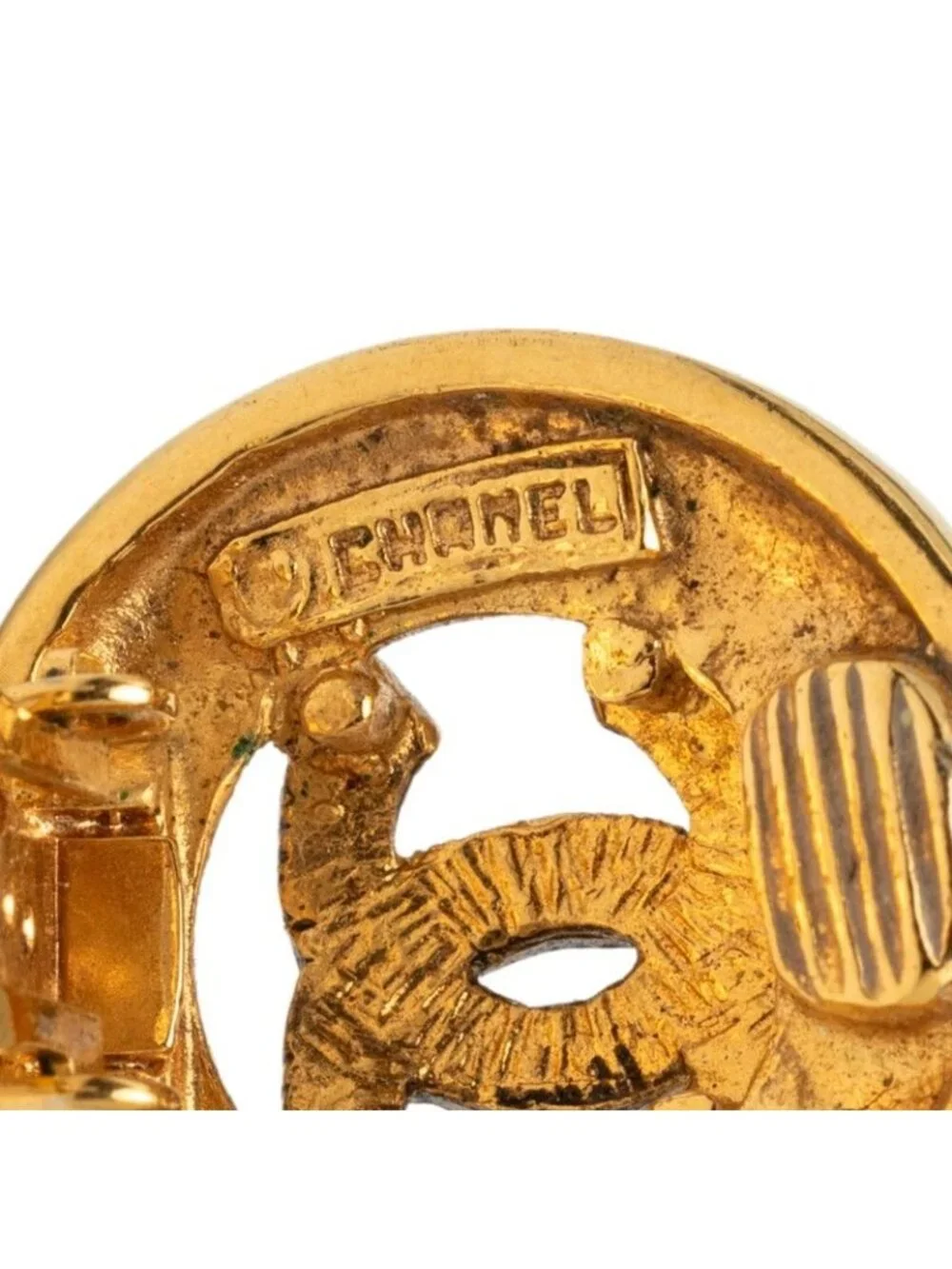 Chanel CC Logo Round Circle Earrings Gold Plated